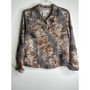 Lana Lee Short Button Front Lined Jacket Size 10 Brown Floral